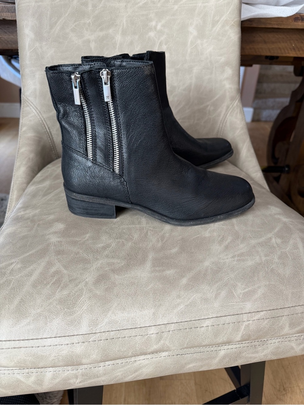 Lucky Brand Black Leather Ankle Booties with Double Side Zippers